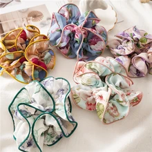 

Korean Style Sweet Floral Hair Rings Women New Fashionable Hemming Hair Ropes Elegant Party Ponytail Holder Hair Scrunchies