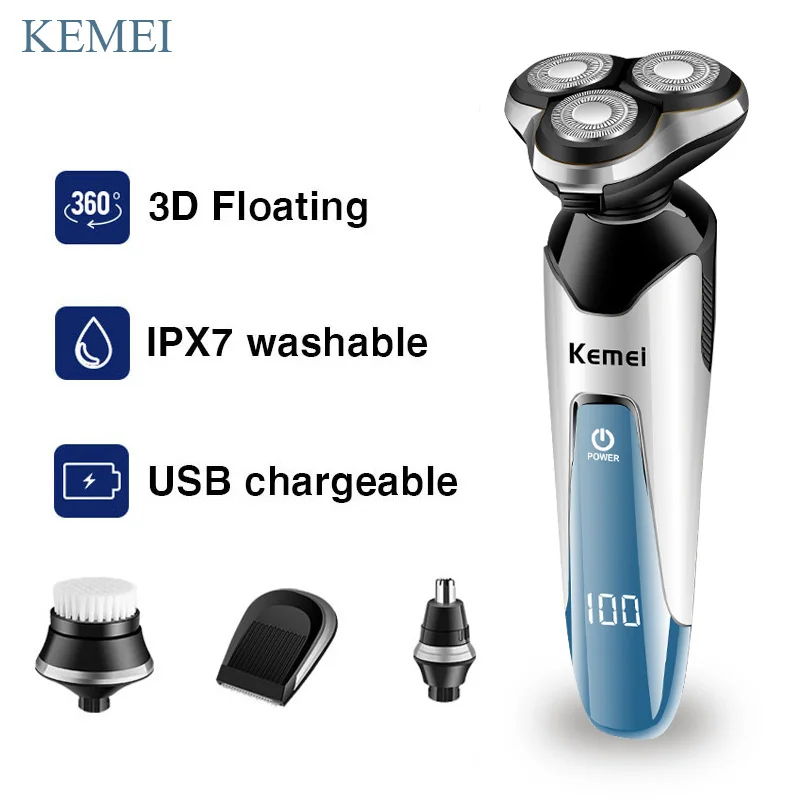 

KEMEI Electric Shaver Razor Men Washable USB Rechargeable Wireless Smart Control Shaving Beard Machine Razors Face Care Tools 4