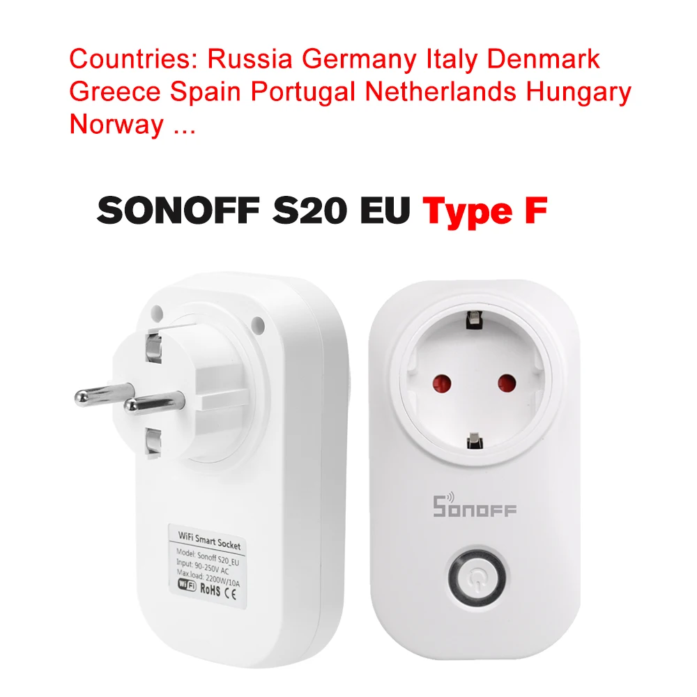2 шт. Sonoff S20 EU Plug Wifi умная розетка переключатель беспроводное приложение Удаленная розетка переключатель синхронизации для умного дома Alexa