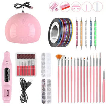 

Nail Art Tool Kit Nail Polish Drying Lamp Grinder Dotting Painting Pen Buffer Block Manicure Pedicure Set