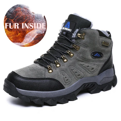 Fur Grey Winter Men's Ankle Boots Classic Outdoor Athletic Sneakers Athletic Shoes Women Boots Female Warm Large Size Cotton Shoes 36-48 - Цвет: Fur Grey