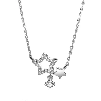

Star Necklace Clavicle Chain S925 Sterling Silver Five-pointed Star Fashion OL Korean Pendant Inlaid Zirconium Wild Item