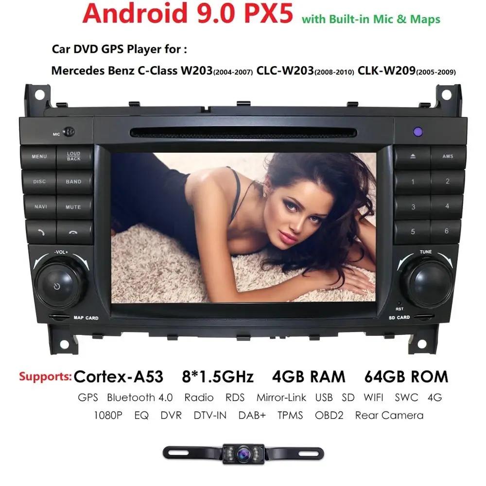 Android 9,0 автомобильный dvd-плеер для Mercedes Benz W203 W209 W219 a-класс A160 c-класс C180 C200 CLK200 C230 gps Радио стерео