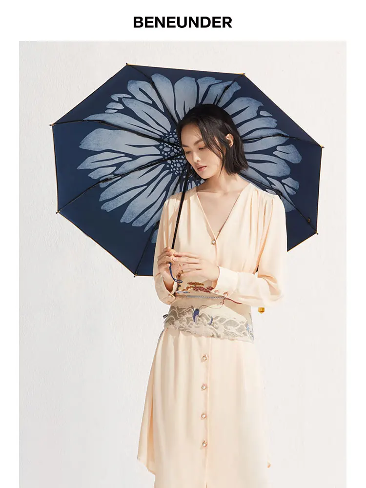 Semi-automatic Large Folding Wooden Portable Parasol Sun Rain UV-Protection Umbrella Vintage Women Chinese Style U5B | Дом и сад