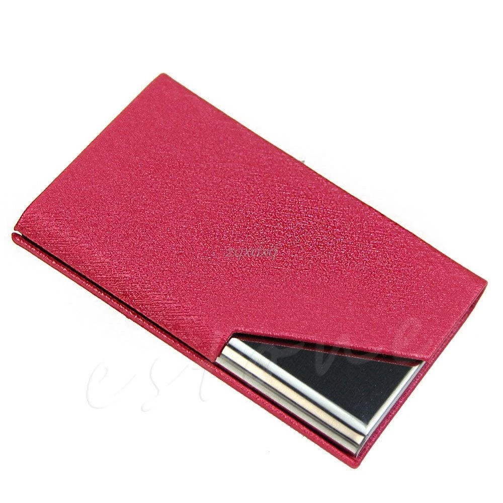 Rose Red Искусственная кожа Нержавеющая кошелек Бизнес Имя ID кредитный держатель для карт Чехол Коробка H7EC - Цвет: Rose Red
