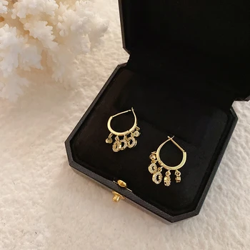 

AOMU 1Pair 2020 Fashion Shiny Crystal Rhinestones Geometric Round Tassel Stud Earrings for Women Party Jewelry Gifts