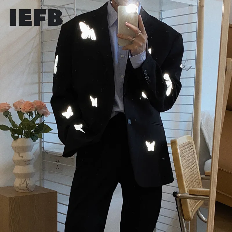 Korean-Style Oversized-Suit Butterfly Iefb/mens Spring Blazes Male New Wear Reflective