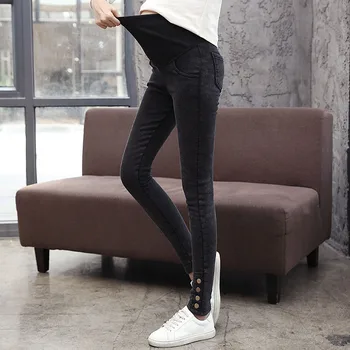 

1717# Nailing Autumn Stretch Washed Denim Maternity Pants High Waist Adjustable Belly Pencil Pants for Pregnant Women Pregnancy