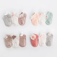 3 пары новых нескользящих носков для новорожденных осенне-зимние хлопковые детские носки-тапочки кружевные носки для ног