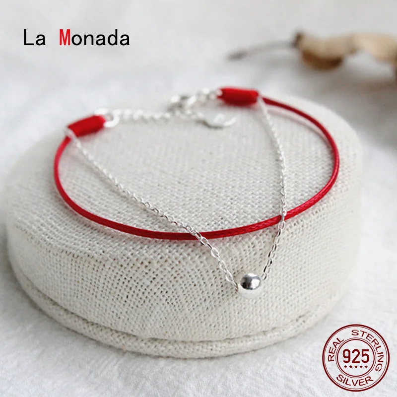 Браслет La Monada из серебра 925 пробы с красной нитью женский браслет красными