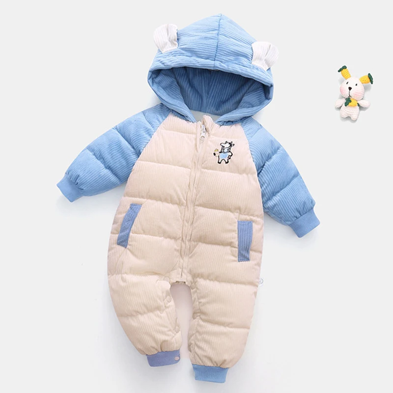Cold Winter Baby Rompers Boy Coats Toddler Kids Hooded Rompers Thick Corduroy Outfit Infants Jumpsuit Newborn Children Costume baby romper