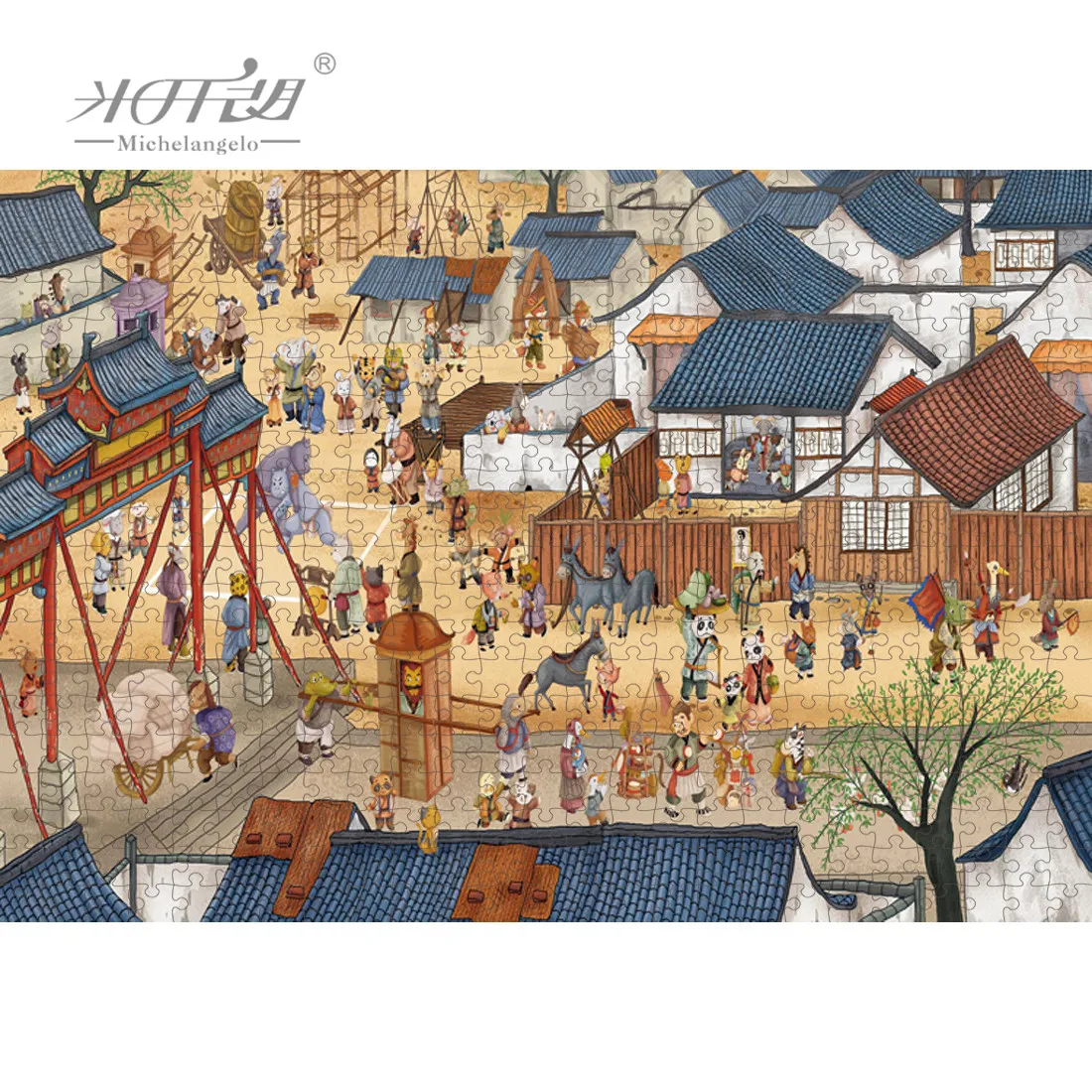 

Michelangelo Wooden Jigsaw Puzzle 1000 2000 Piece Cartoon Scene at Qingming Festival Educational Toy Collectibles Painting Decor