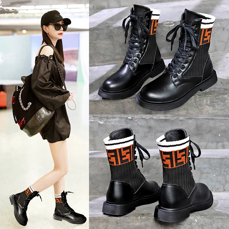 

Martin boots female British wind 2019 autumn new wild ins net red thin slim boots handsome black flat boots