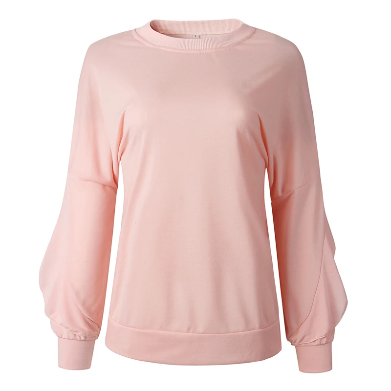 Pink Женская розовая толстовка с длинным рукавом и круглым вырезом, топ, Осень-зима, Новая повседневная свободная модная Милая Женская толстовка - Цвет: Pink