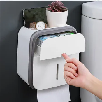 

Waterproof wall mounted toilet paper holder shelf toilet paper box toilet paper container paper towel box household No drilling