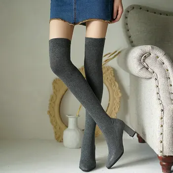 

New Winter Women's Shoes Over-the-knee Boots, Women's Boots, Elastic Sleeves, Pointed High Heels, Sexy Ladies Fashion Large Size
