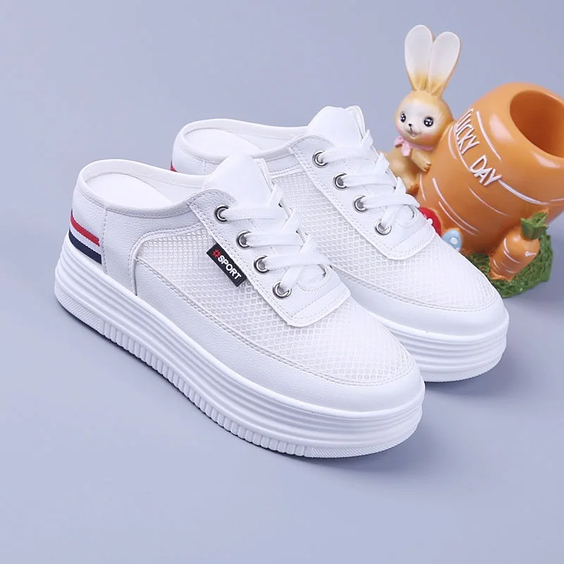 2021 Spring And Summer Half Slippers Female Hollow Out All-match Flat-bottomed Outer Penetration Air Bag Head Mesh Sandals