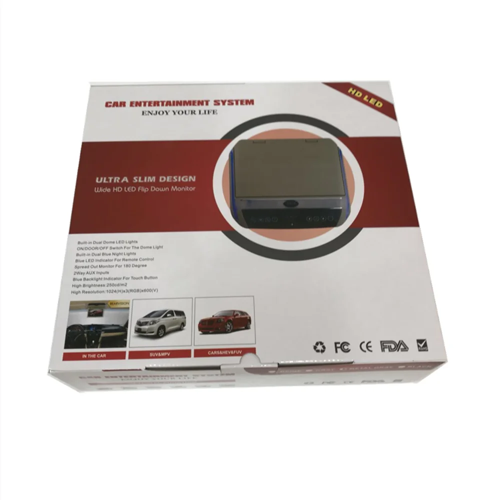 10," HD цифровой TFT Автомобильный потолочный откидной монитор Тонкий стильный дизайн с двумя способами видео вход дверной светильник