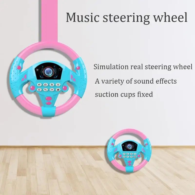 Children Music Steering Wheel Plastic Electric Battery Power Toy Multiple Sound Effects Simulation Copilot Sucker fixed Gift