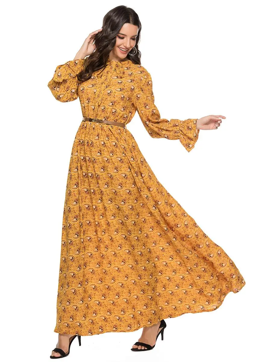 2019 осеннее женское Шифоновое Платье макси с цветочным принтом Коктейльные