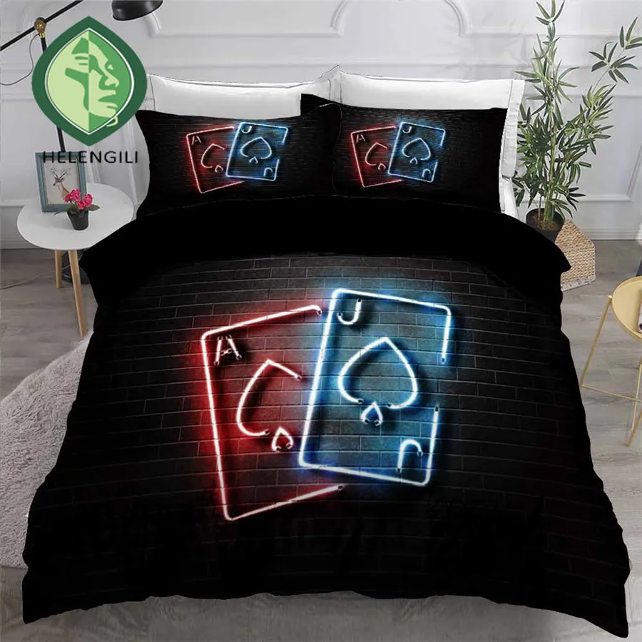 HELENGILI 3D Bedding Set Playing Cards Print Duvet Cover Bedclothes with Pillowcase Bed Home Textiles #PK34 | Дом и сад