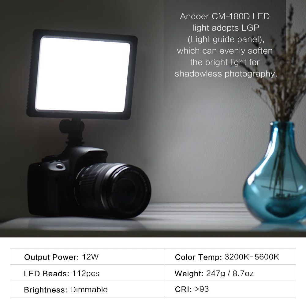 Andoer CM-180D 12W Dimmable двухцветный 3200 K-5600 K светодиодный светильник для видео панельная лампа с ЖК-дисплеем для видеокамеры sony DSLR