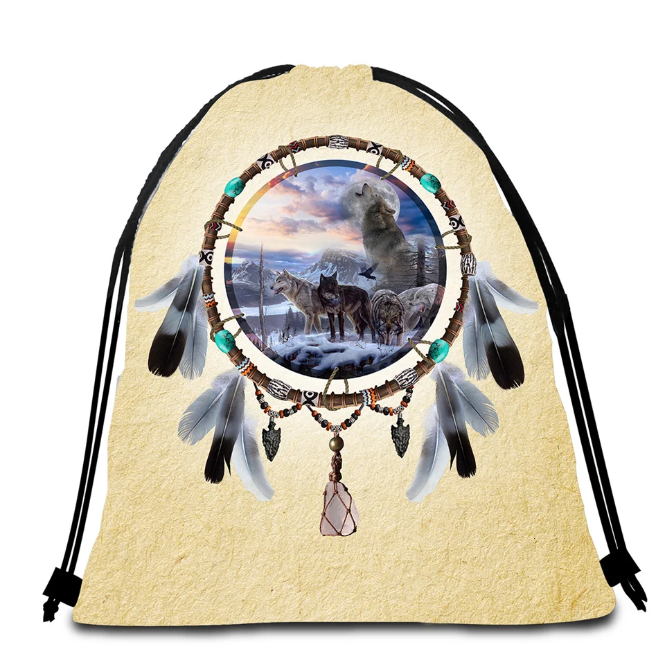 Постельное белье Outlet Dreamcatcher большое круглое пляжное полотенце 3D Волк лев тигр банное полотенце с кисточкой животное Леопард Племенной коврик для пикника 150 см