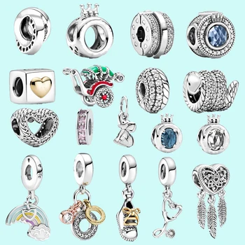 

Authentic 925 Sterling Silver Charms Three Feathe Beads Fit Original Pandora Charms Bracelet Necklace Pendant DIY Jewelry Making