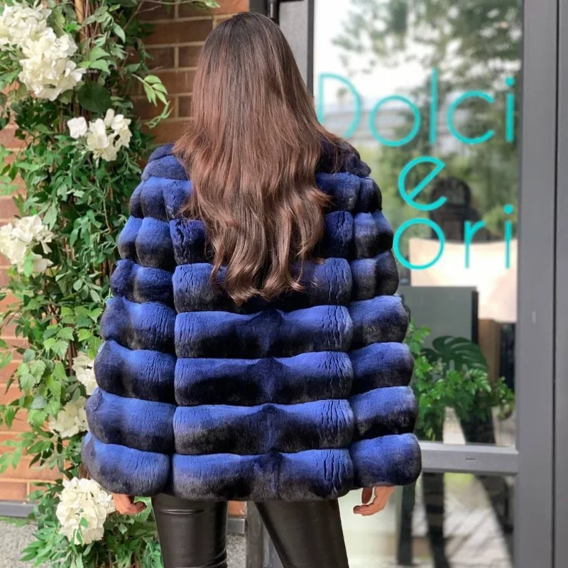 FURSARCAR 2021 Blue Natural Fur Coat Real Fox Fur Jacket Top Fashion Thick Warm Winter Women Overcoat Luxury Female Slim Jacket