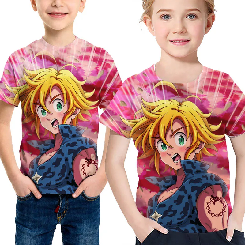 Забавные футболки с 3D принтом аниме «Seven Deadly Sins Meliodas» Летняя Детская Повседневная футболка с короткими рукавами для маленьких мальчиков и девочек, Y577