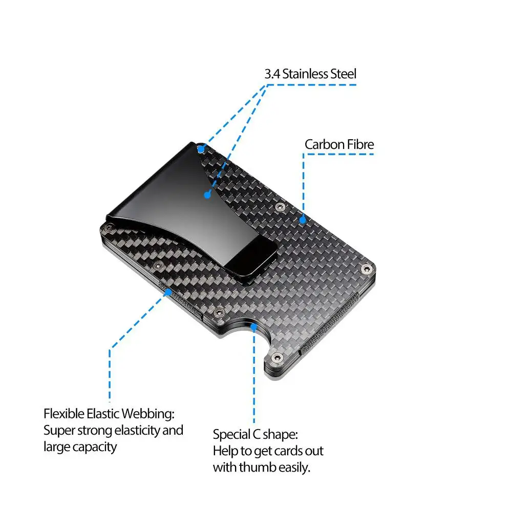 Кошелек из углеродного волокна, держатель для денег и минималистичный RFID блокирующий передний пакет Тонкий кошелек, Алюминиевый металлический бумажник и визитная карточка