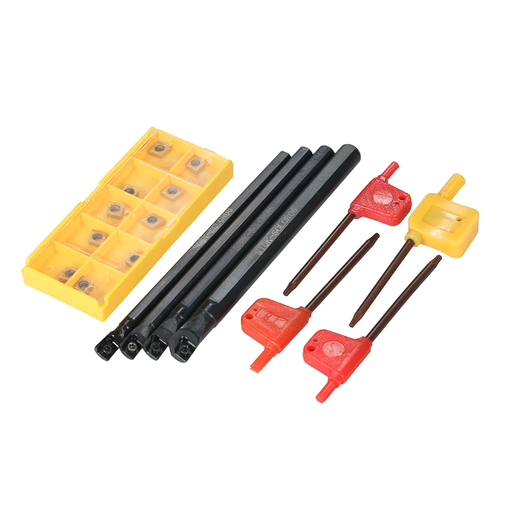 

10pcs/box CCMT060204-HM Carbide Inserts + 4pcs Wrench CNC Lathe Turning Tool + 6/7/8/10mm SCLCR06 Holder Boring Bar