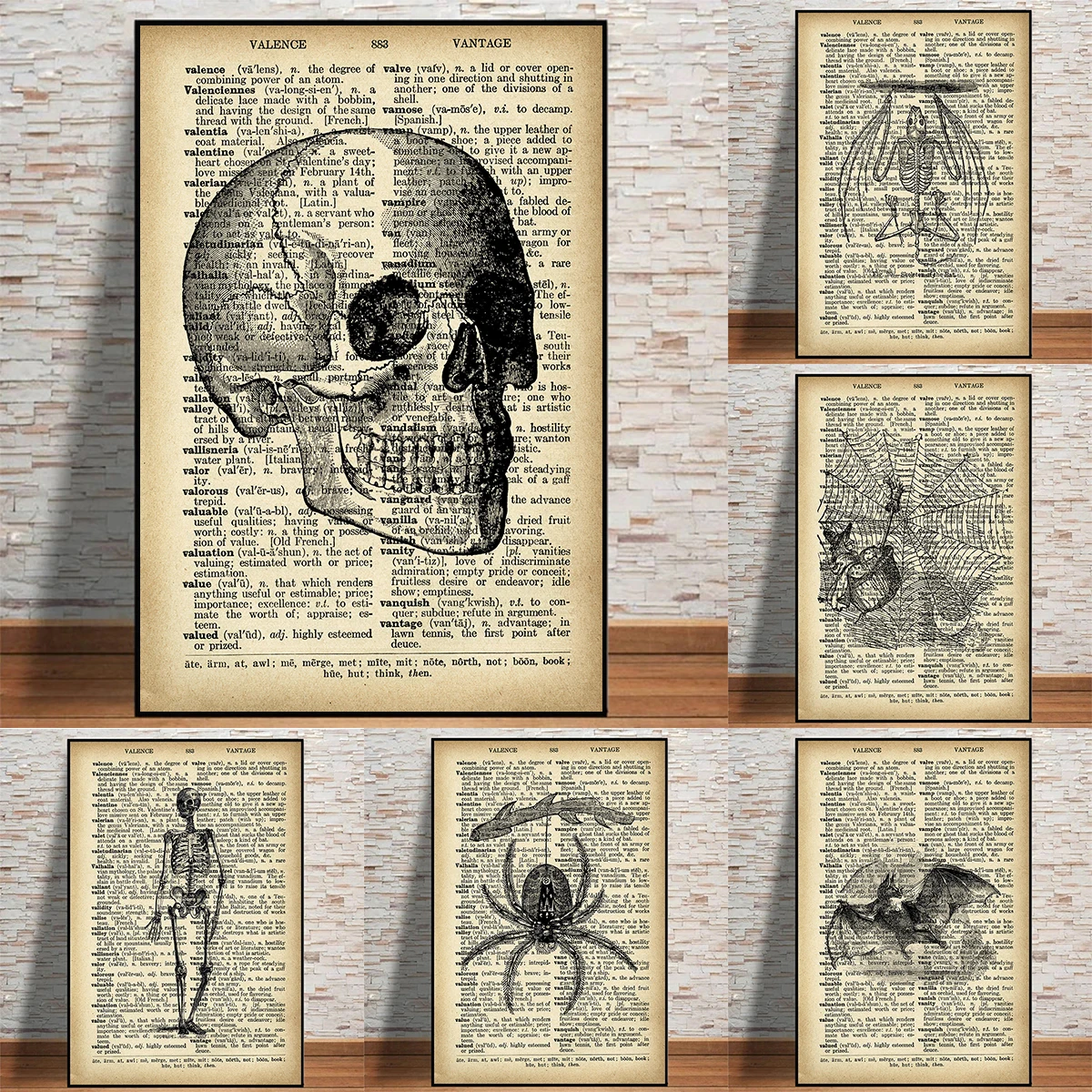 Vintage Halloween Skull pumpkins spider Wall Art Decor Retro Newspaper Style Canvas Painting Poster and Prints Living Room | Дом и сад