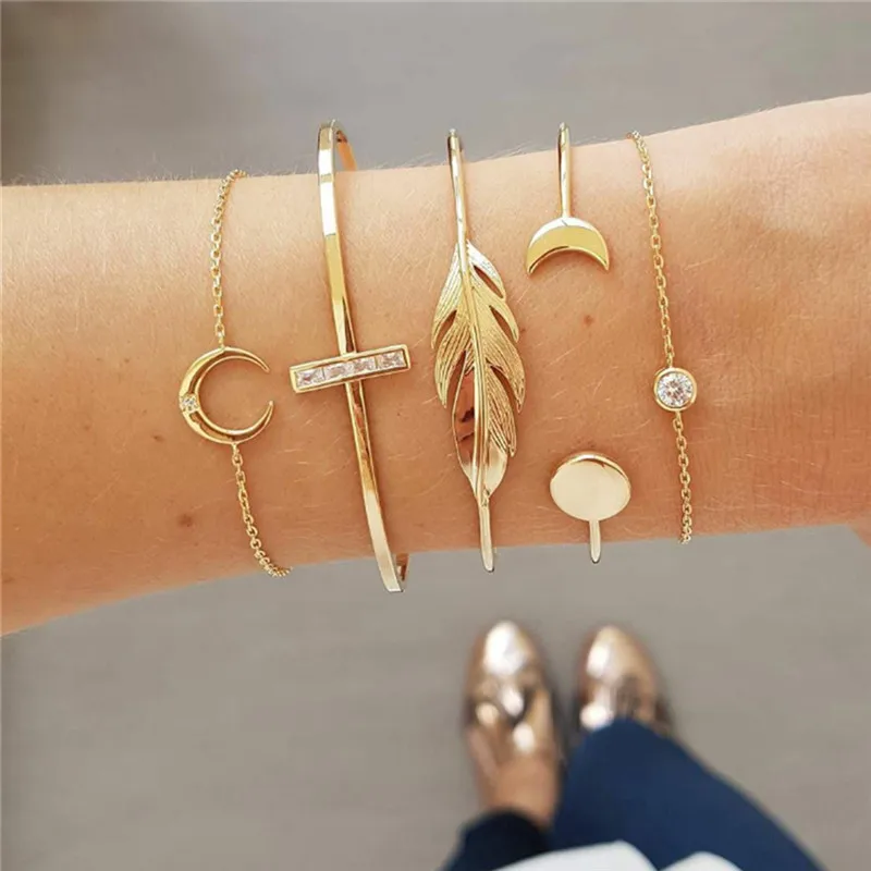 Style 4 Мода 5 шт./компл. золото/серебро цветами из бисера браслет для Для женщин Сердце Регулируемый Браслеты на руке в богемном стиле ювелирные изделия - Окраска металла: Style 4