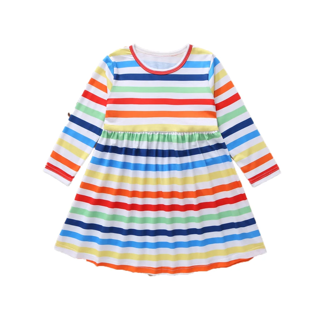 

2020 Autumn Girls Dress Kids Long Sleeve Stripe Rainbow Princess Dress Pageant Gown Wedding Birthday Party vestidos Girl Clothes