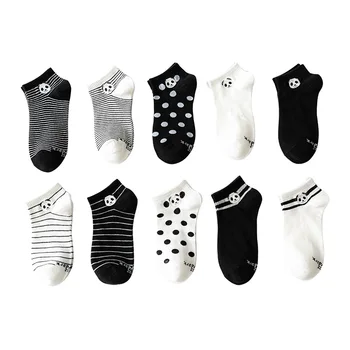 

Spring and summer new panda cartoon embroidery men and women boat socks couple socks combed cotton socks