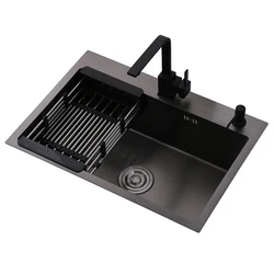 Stainless Steel Kitchen Sinks Black Single Bowel Kitchen Sink Above Counter and Udermount Vegetable Washing Basin ATS800
