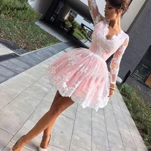 Волнистое кружевное платье для выпускного вечера с v-образным вырезом, с длинными рукавами, с аппликацией, кружевное торжественное платье для девочек