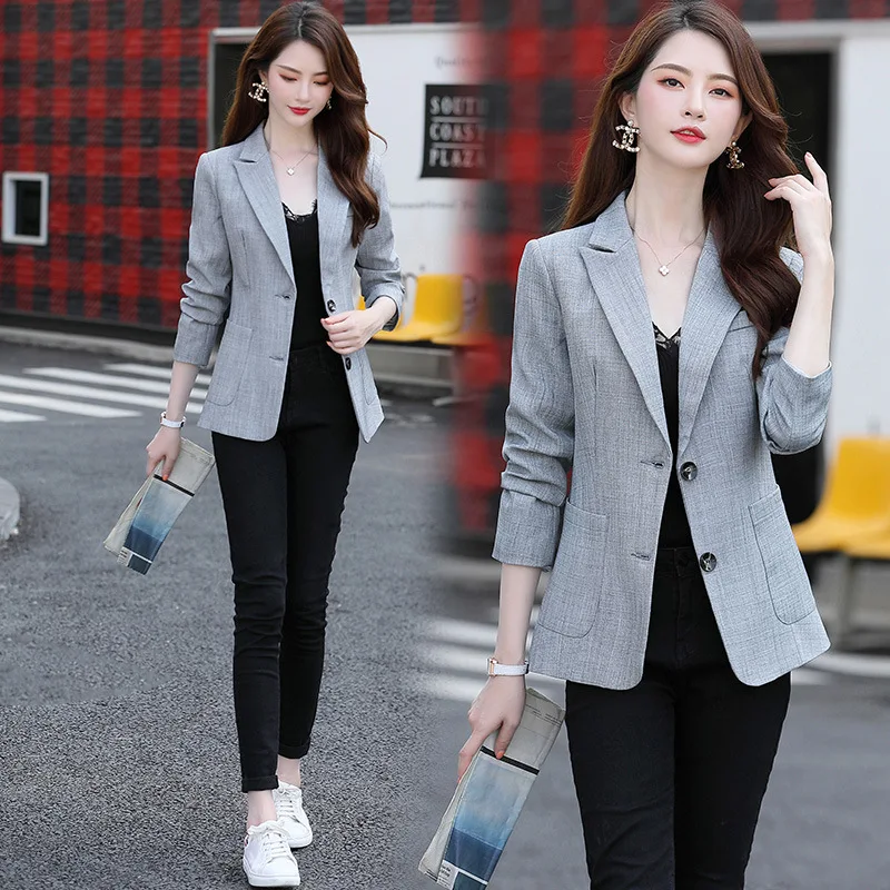 

2019 Autumn New Style Korean-style Simple Fashion Mid-length Suit Jacket Ol Elegant Slim Fit Slimming WOMEN'S Dress Fashion