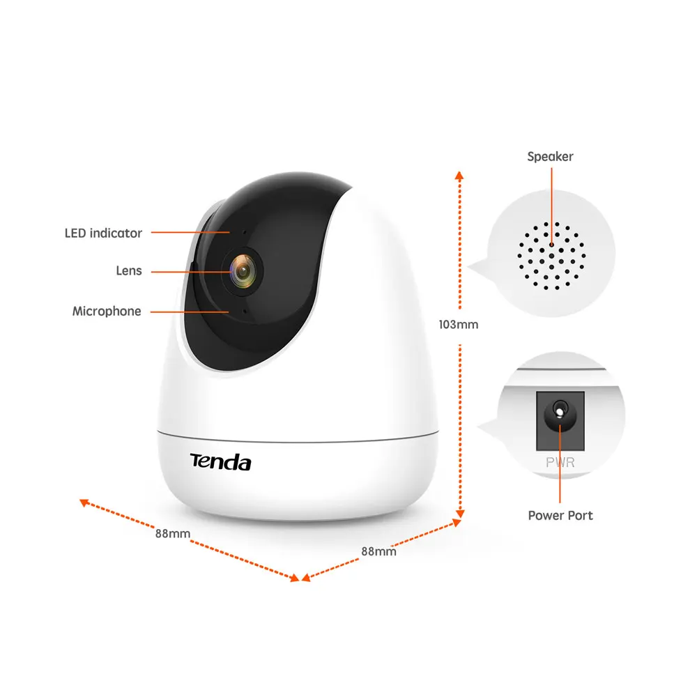 Tenda CP3/CP6 1080P/2K Full-Hd Surveillance Cam 360° PTZ Wifi IP CAMERA 2Mp Wireless Webcam Audio Night Vision Baby Care Cloud