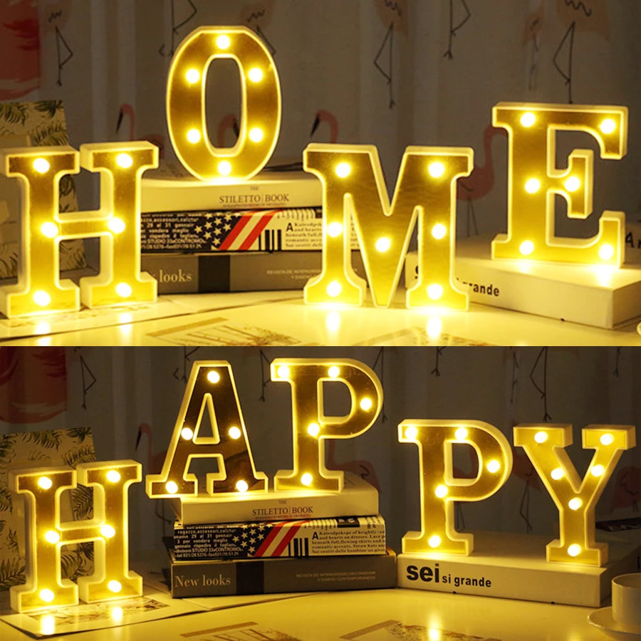 

16CM Luminous LED Letter Night Light Creative 26 English Alphabet Number 0-9 Battery Lamp Romantic Christmas Wedding Party Decor