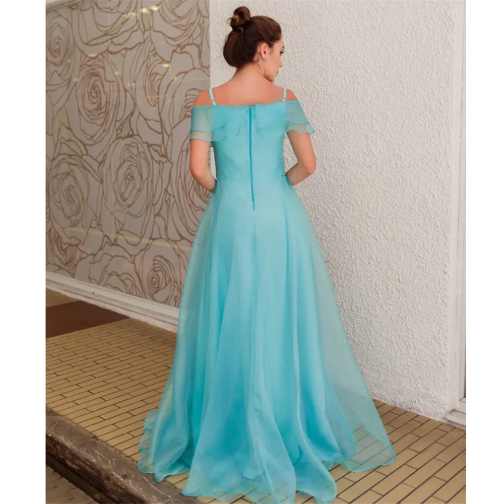 HONGFUYU A-line Long Prom Dresses Women's Chiffon Party Dresses Simple Evening Gowns Spaghetti Straps Floor Length Formal Prom