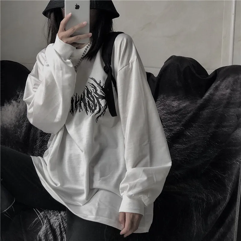 Осень корейский ins Harajuku стиль уличная темная траурная винтажная шипы письмо напечатано свободно толстовка с капюшоном WGNVWY55