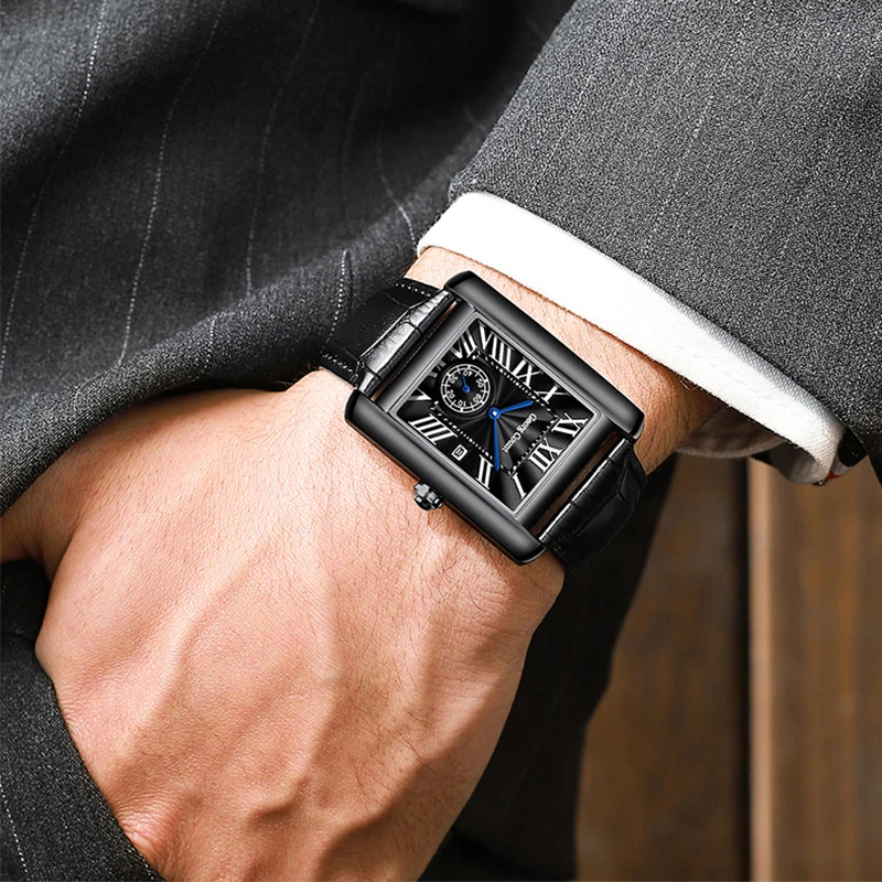 Модные элегантные квадратные мужские кварцевые часы Топ Бренд роскошные