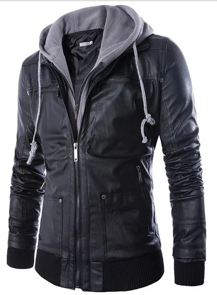 

EBay AliExpress Burst 15 Autumn And Winter Western Style Slim Fit Hooded Mock Two-Piece Men Locomotive Leather Coat