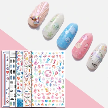 

1pcs Nail Art 3D Stickers Adhesive Nail Decoration Nail Tips Decals Blue Sea Shell Tropical Fish Coral Anchor Designs Manicure