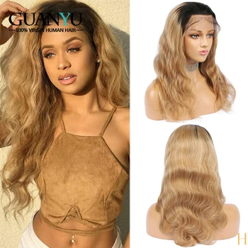 

1B/27 Honey Blonde 360 Lace Frontal Wigs Body Wave Pre plucked Brazilian Remy Ombre Human Hair Wig with Baby Hair 150% Density
