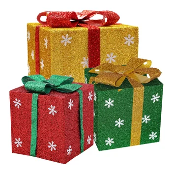 

3pcs Present Boxes Adorable Portable Christmas Decorations Bows Present Boxes Christmas Gift Pouches for Shopwindow