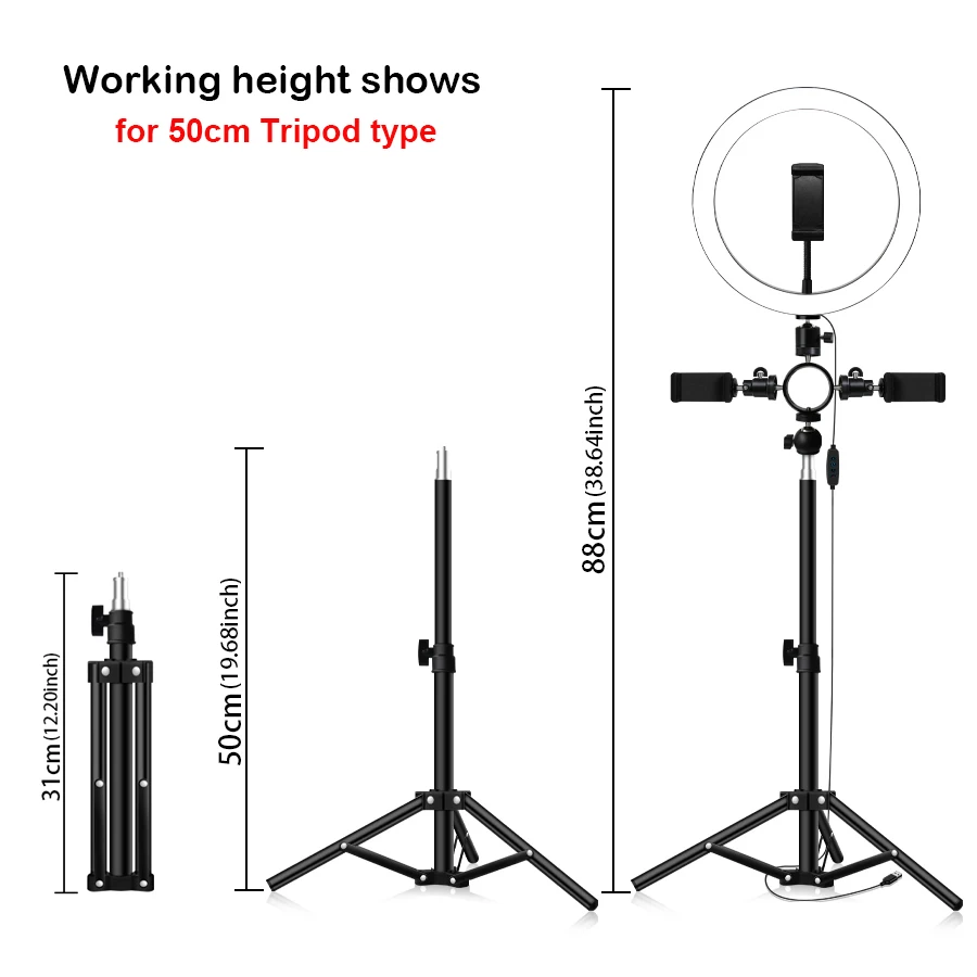 16/20/26cm 10inch USB Interface Dimmable LED Selfie Ring Light Camera Phone Photography Youtube Video Live Makeup Lamp Tripod