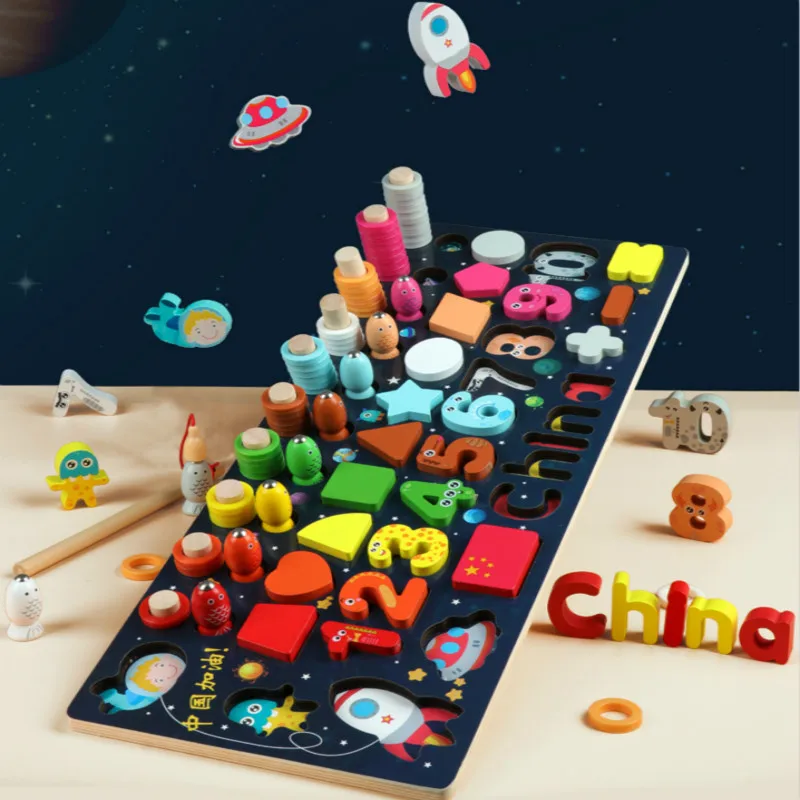 

Montessori Educational Toys Wooden Space Logarithmic Board Kids Counting Geometry Figures Developing Busy Board Preschool Toy